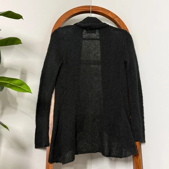 Wooden Ships SMALL MEDIUM Black Mohair Wool Open Front Cardigan Sweater - Picture 2 of 7